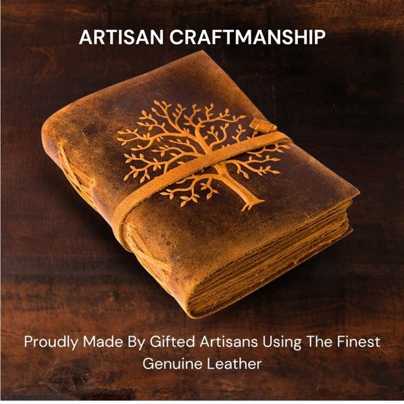 Lined Vintage Leather Journal | Tree of Life embossed Journal 8 " x 6" - Picture 5 of 6